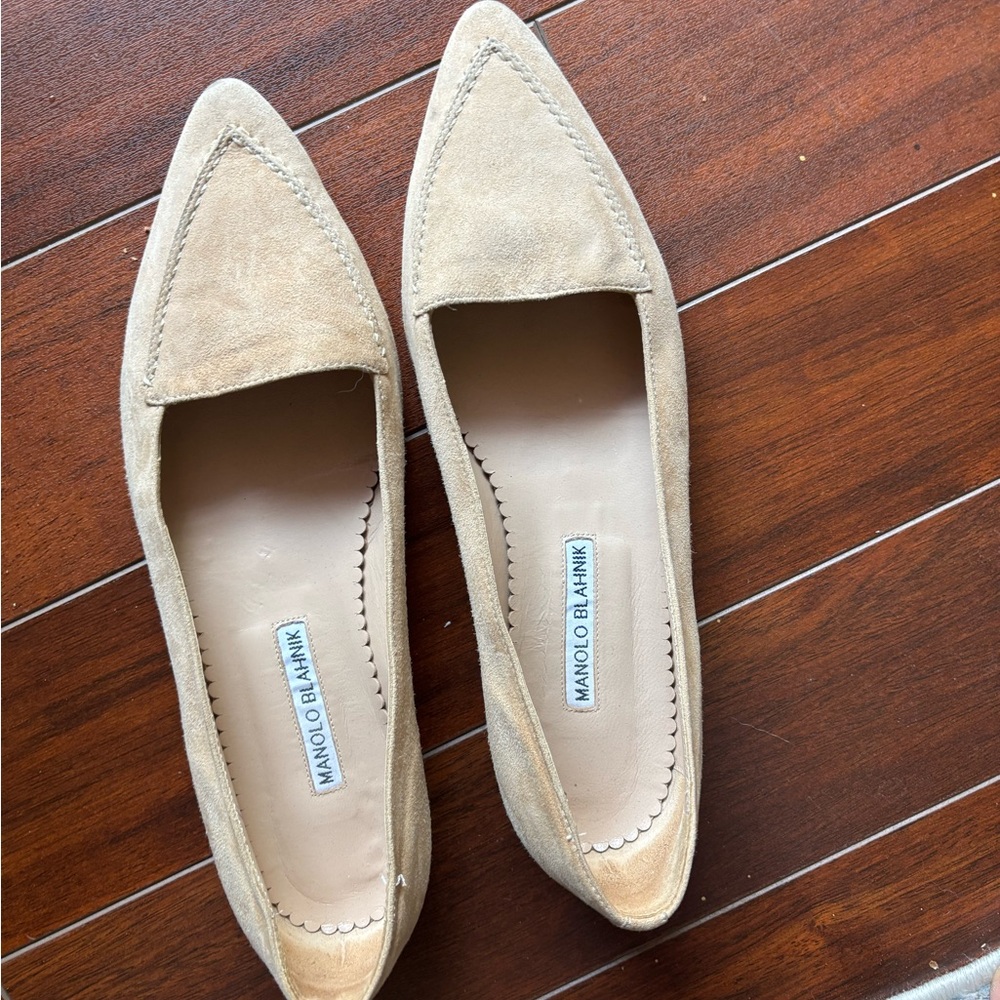 Manolo Blahnik Tan Flats Suede Loafers